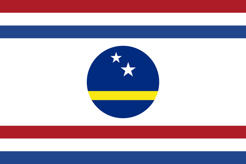 Bandera distintivo di Gobernador di Kòrsou. Ariba i abou tin un banda den e kolónan di bandera Hulandes: korá, blanku i blou. Entre e dos bandanan tin un pida blanku ku den dje e bandera di Kòrsou den un sírkulo.